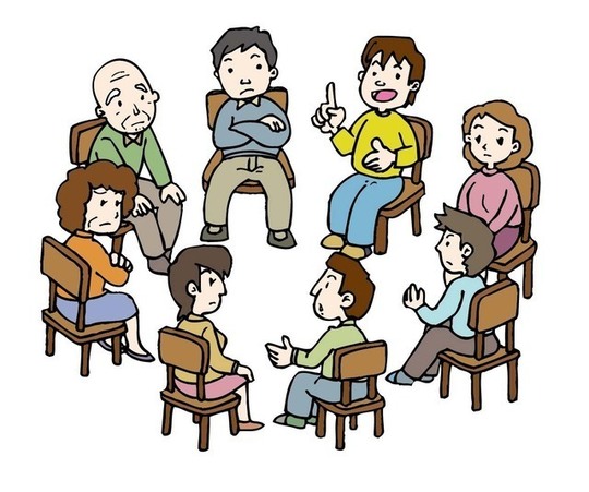 集まって話す人のイメージ
